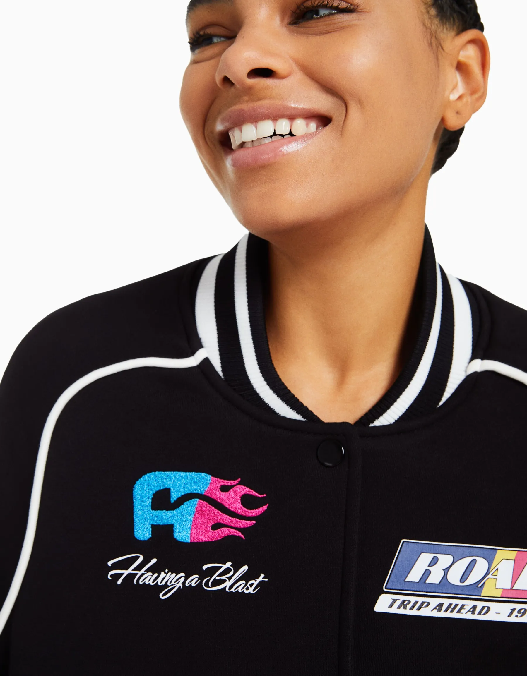 BERSHKA Blouson racing molleton Noir Fashion