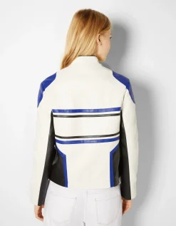 BERSHKA Blouson racing similicuir Bleu Best Sale