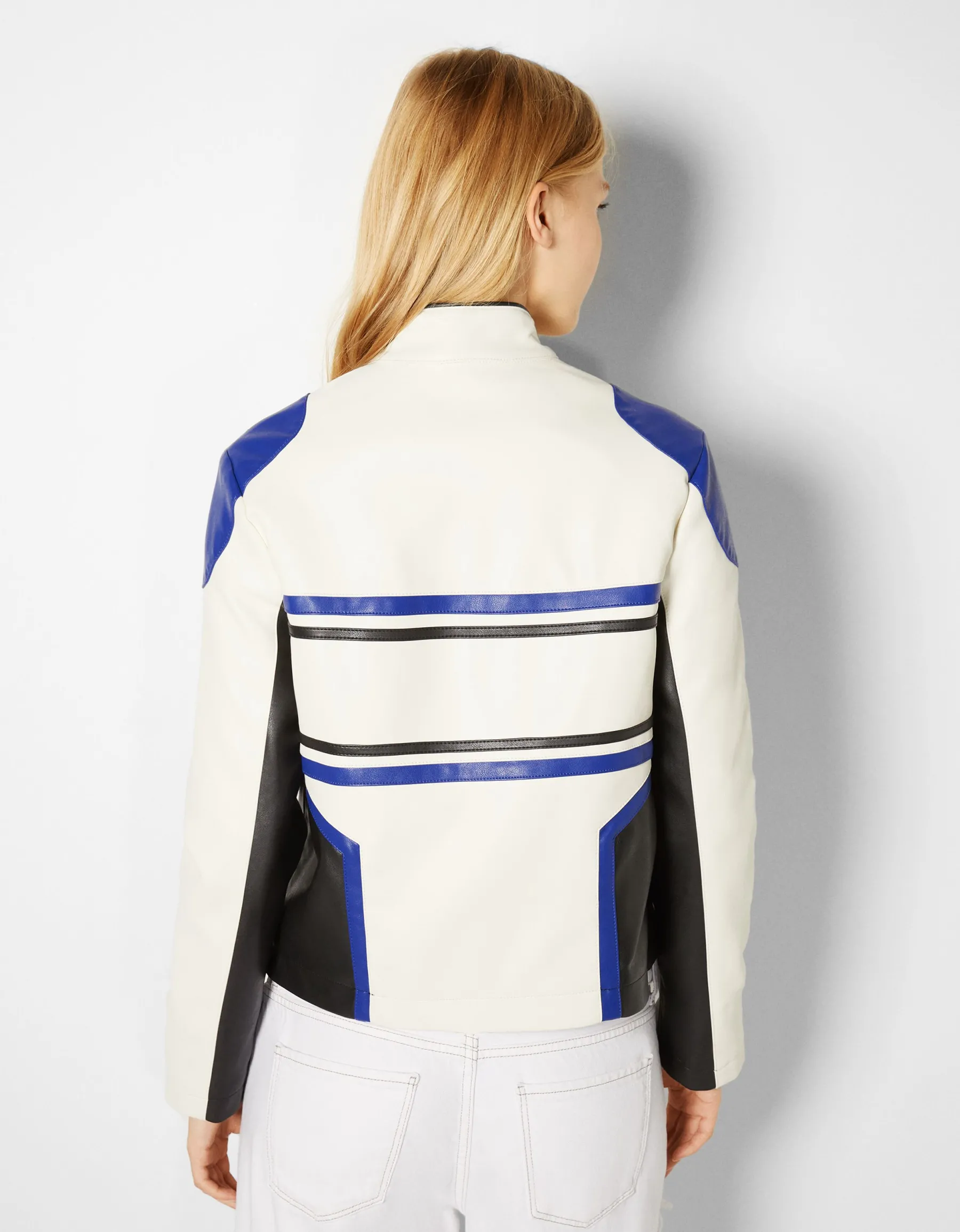 BERSHKA Blouson racing similicuir Bleu Best Sale