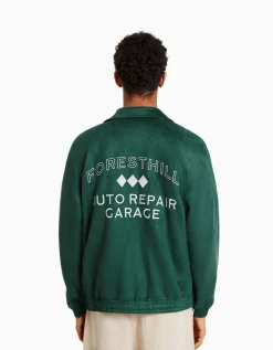 BERSHKA Blouson suédine brodé Vert Best