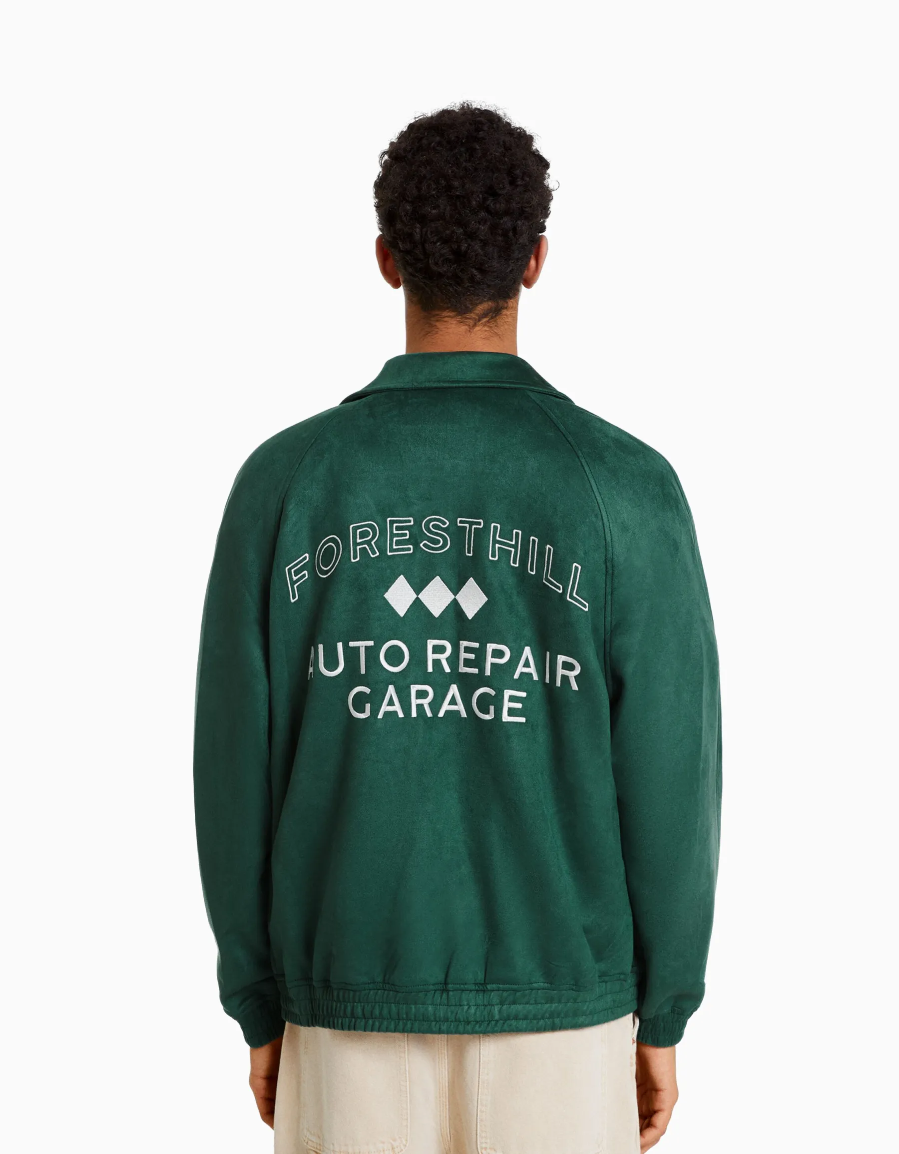 BERSHKA Blouson suédine brodé Vert Best