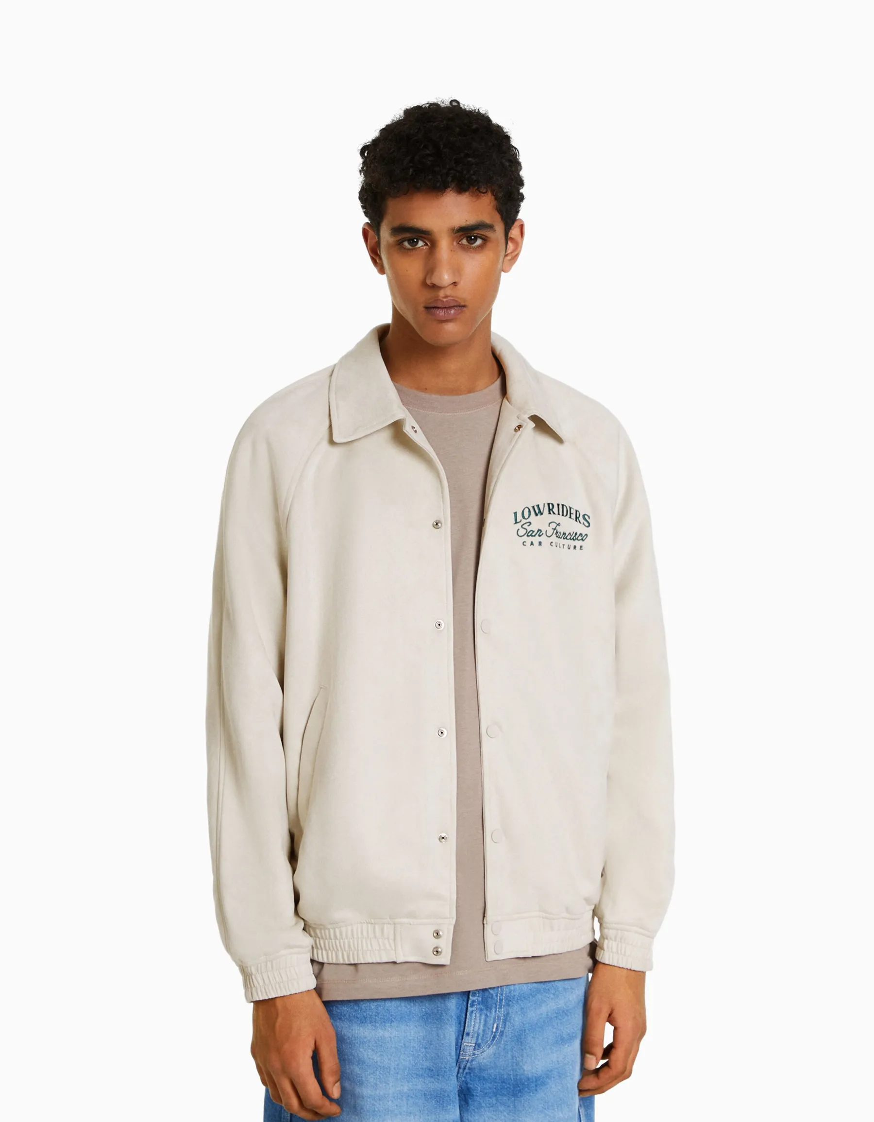 BERSHKA Blouson suédine brodé Camel Clearance