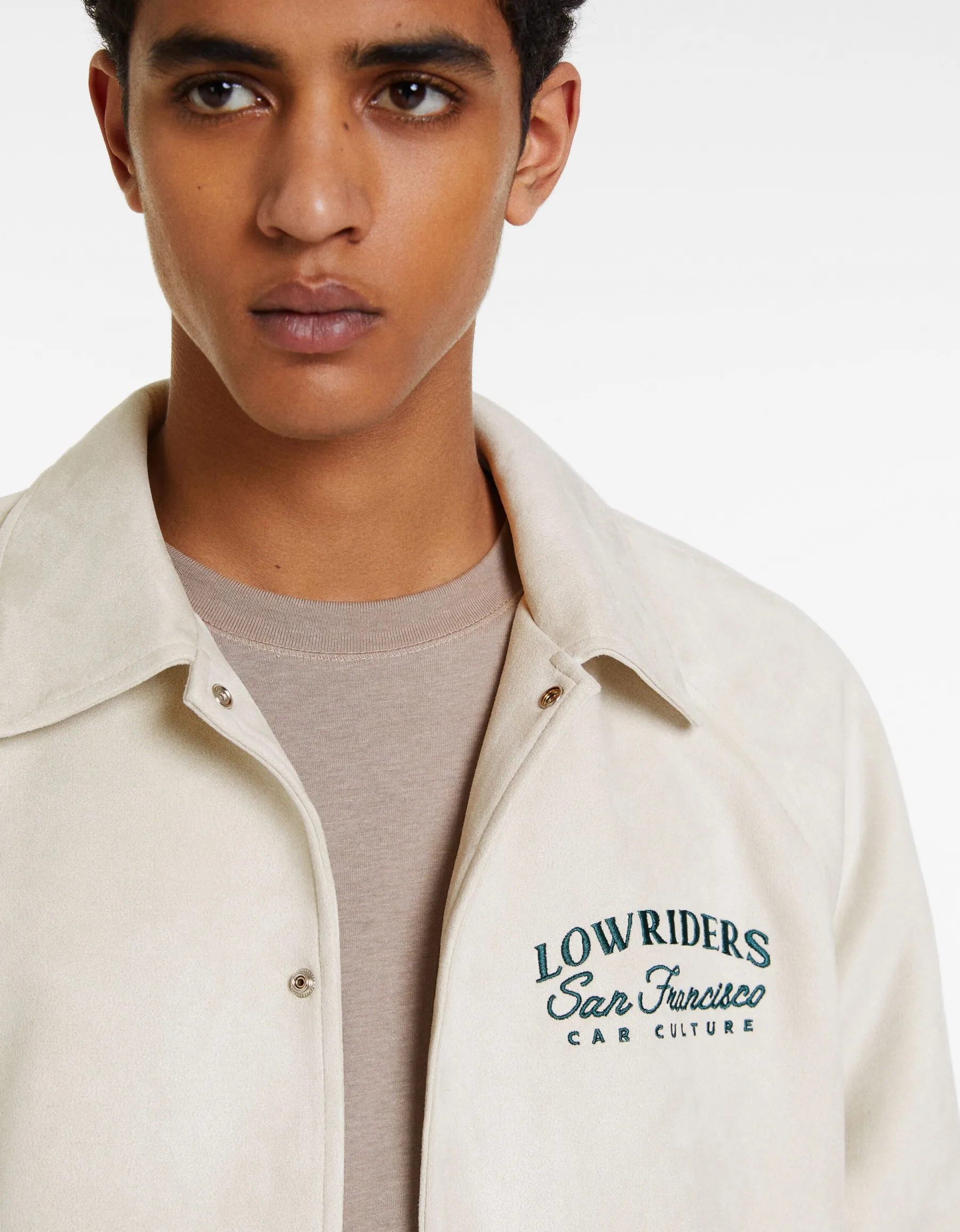 BERSHKA Blouson suédine brodé Camel Clearance