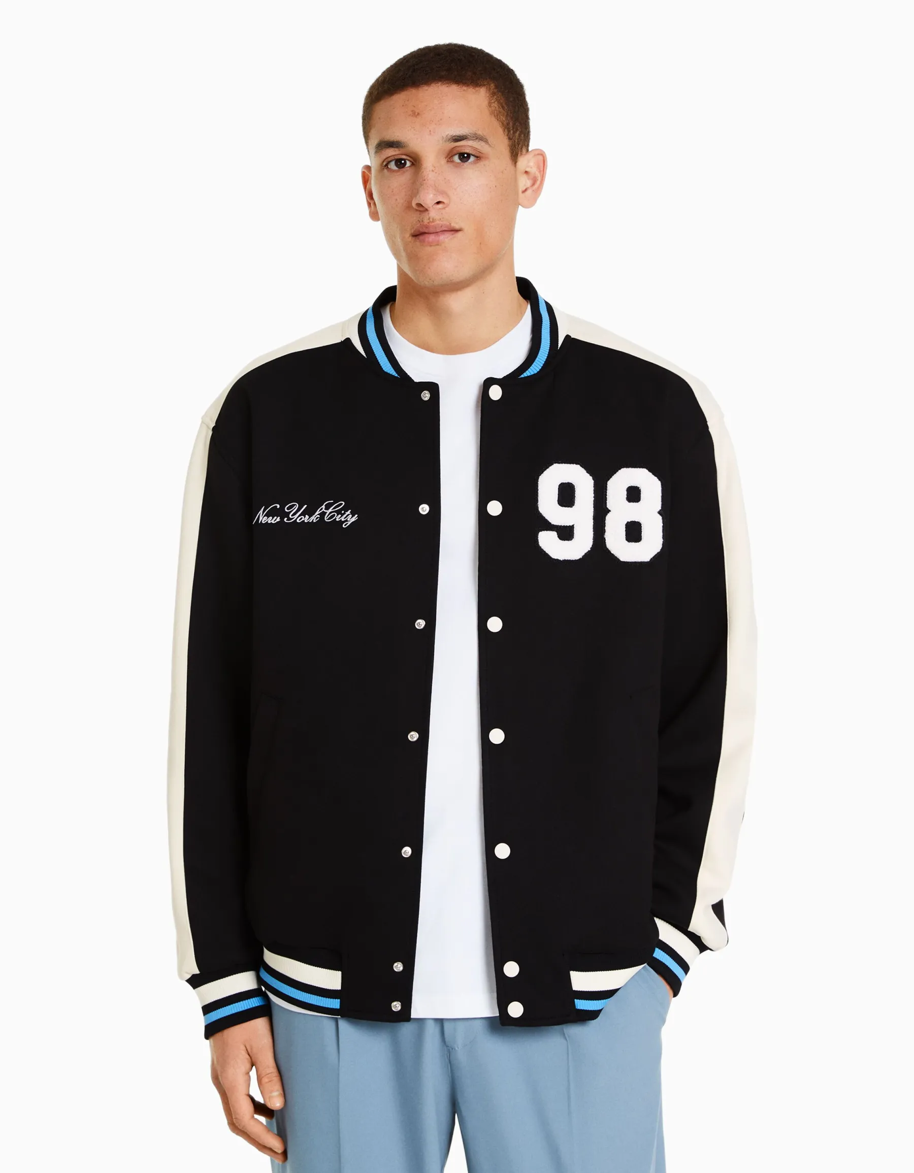 BERSHKA Blouson suédine empiècement Noir Cheap