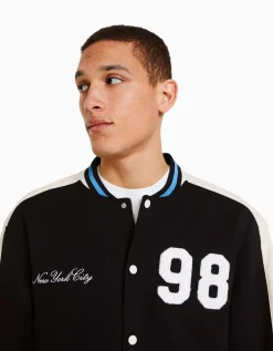 BERSHKA Blouson suédine empiècement Noir Cheap