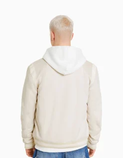 BERSHKA Blouson suédine et similicuir Écru Store