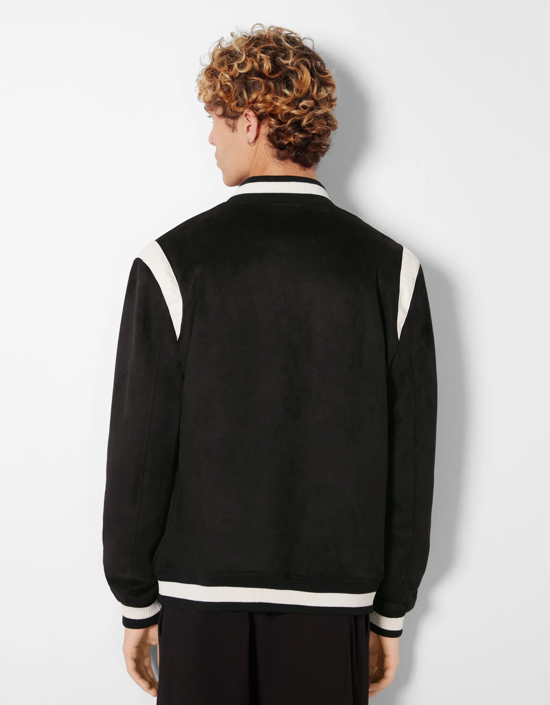 BERSHKA Blouson suédine et similicuir Écru Clearance