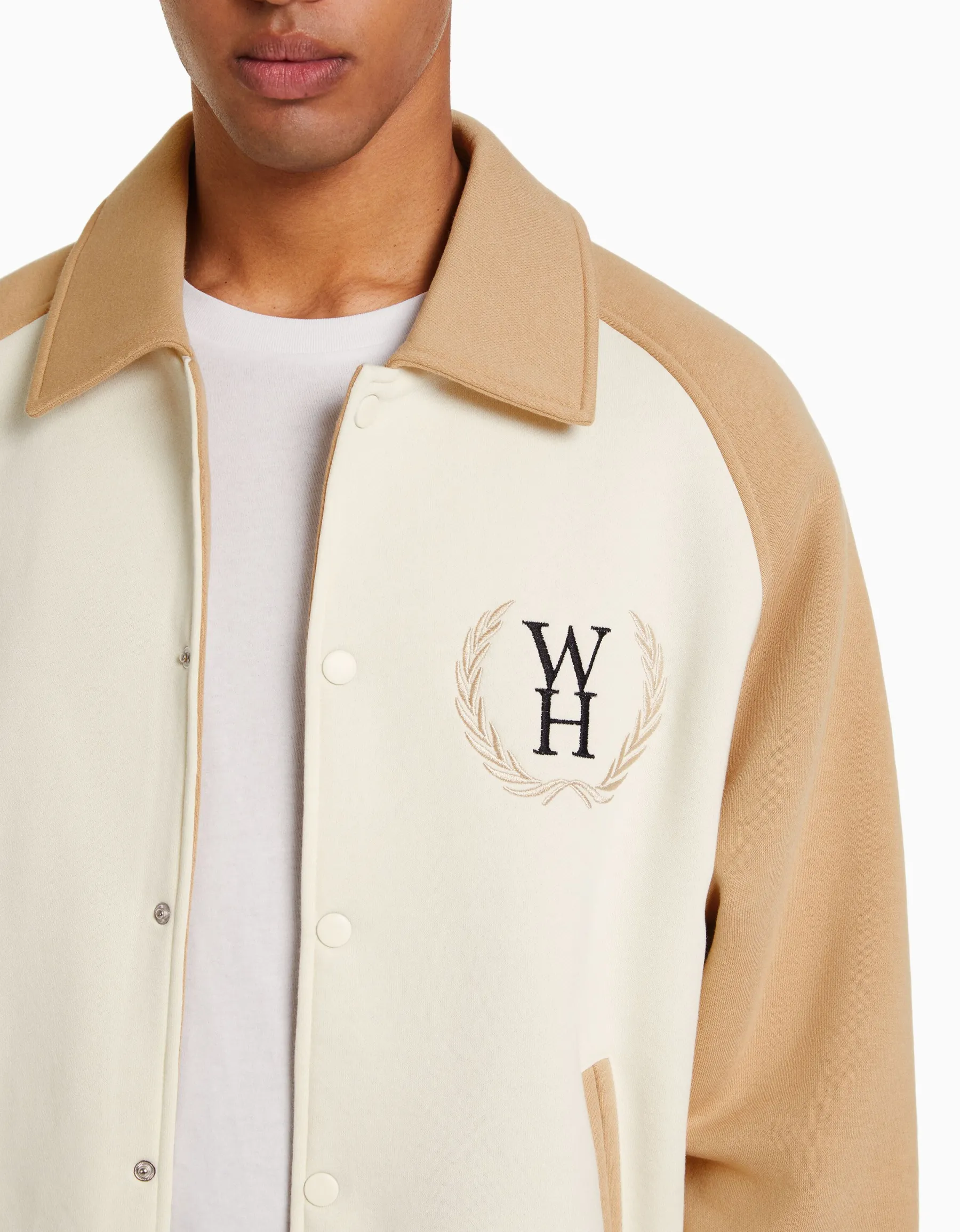 BERSHKA Blouson tissu contraste Camel Store
