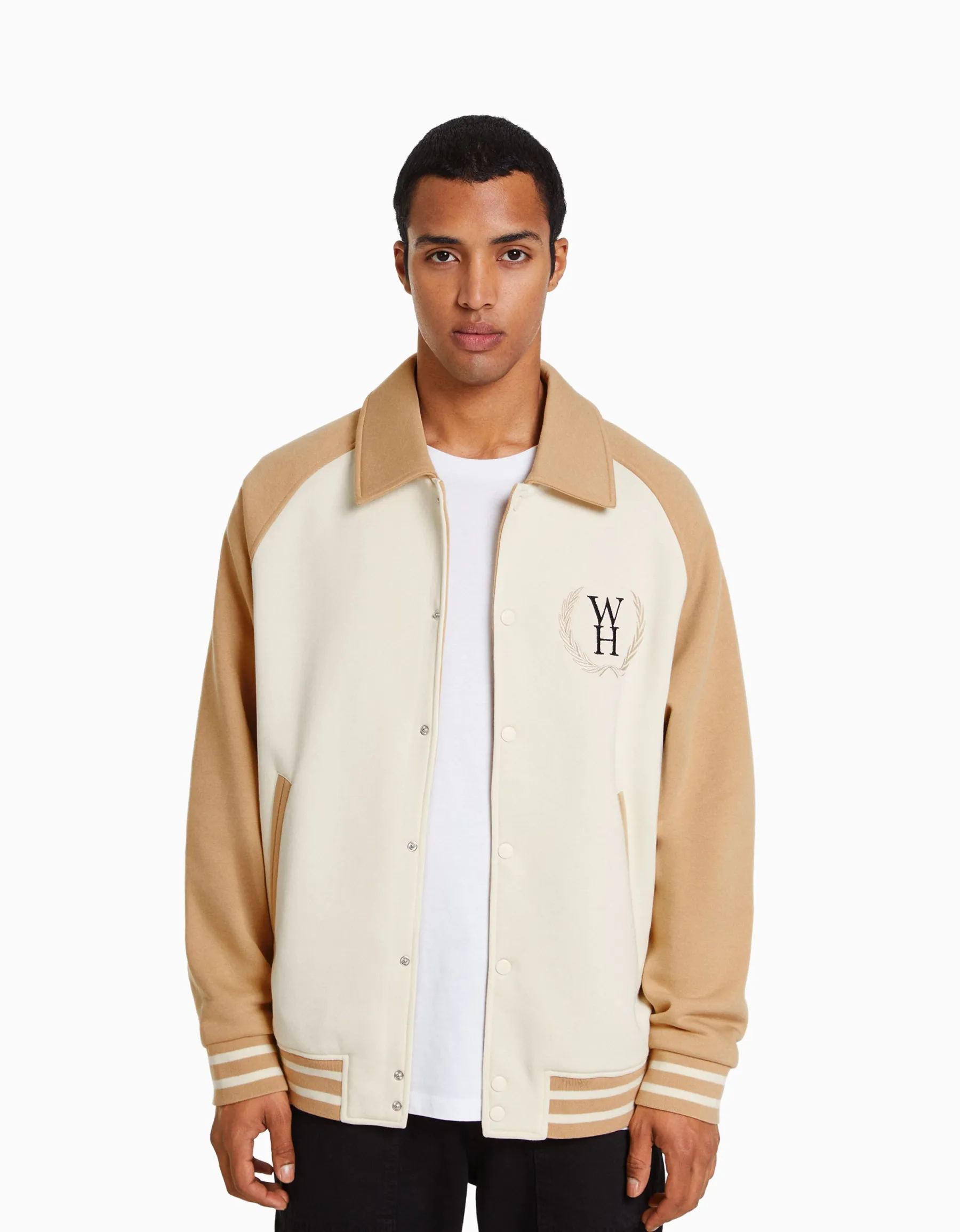 BERSHKA Blouson tissu contraste Camel Online