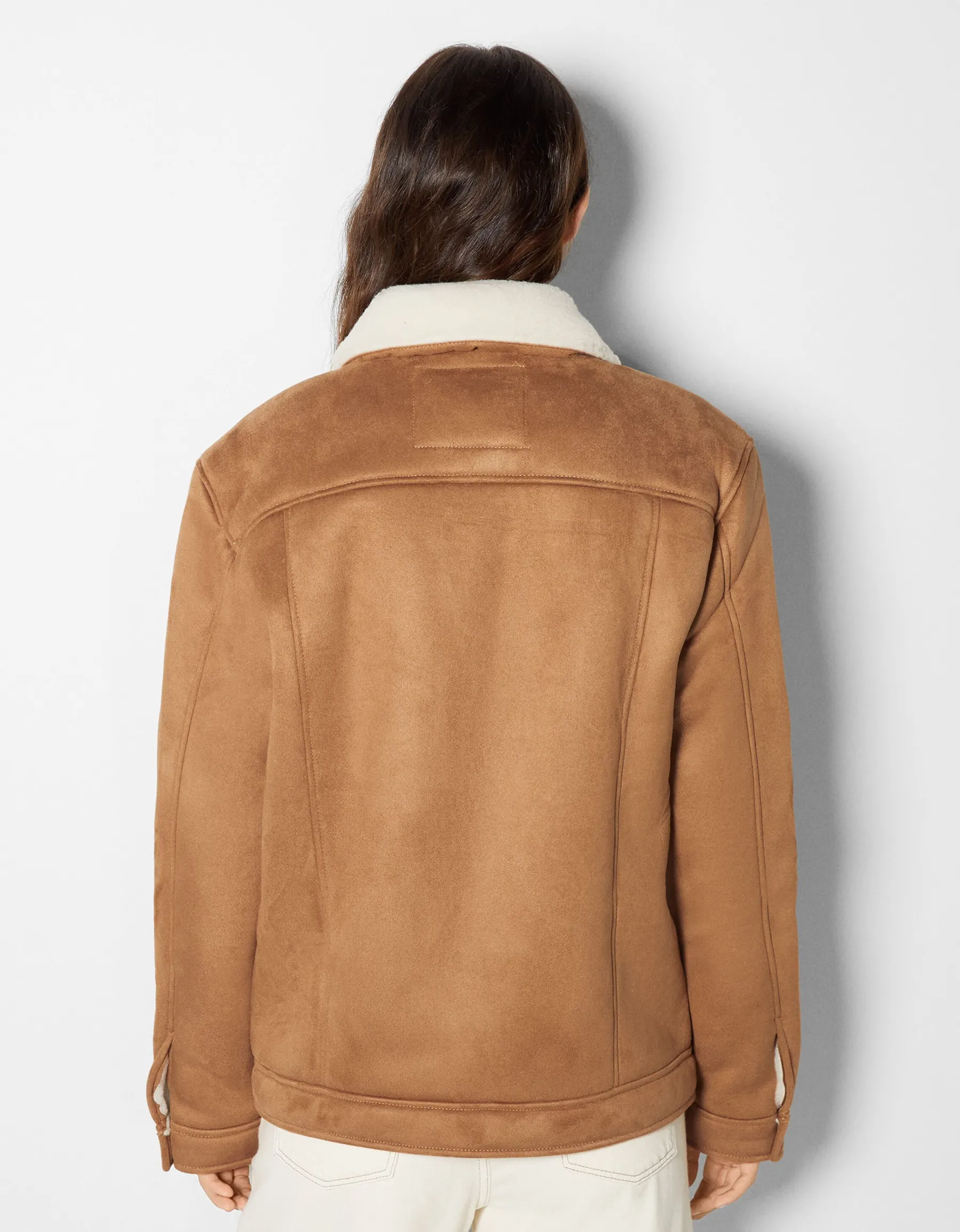 BERSHKA Blouson trucker suédine doublure Camel Clearance