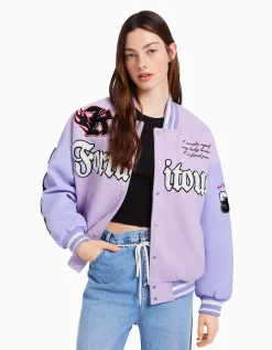 BERSHKA Blouson varsity Violet Clearance