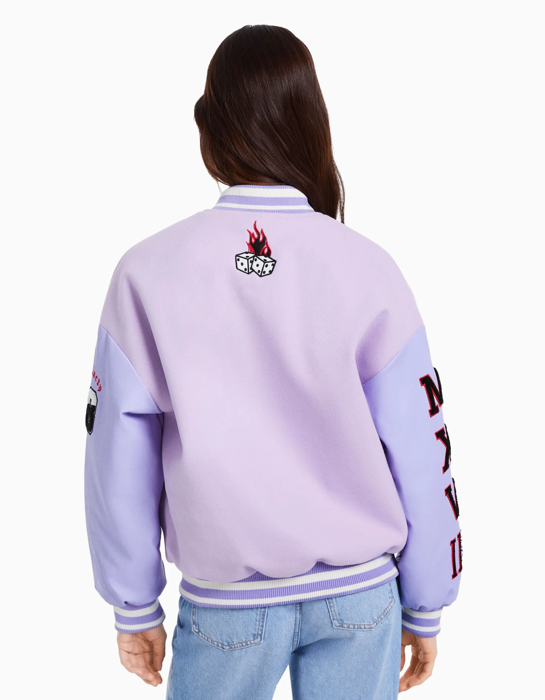 BERSHKA Blouson varsity Violet Clearance
