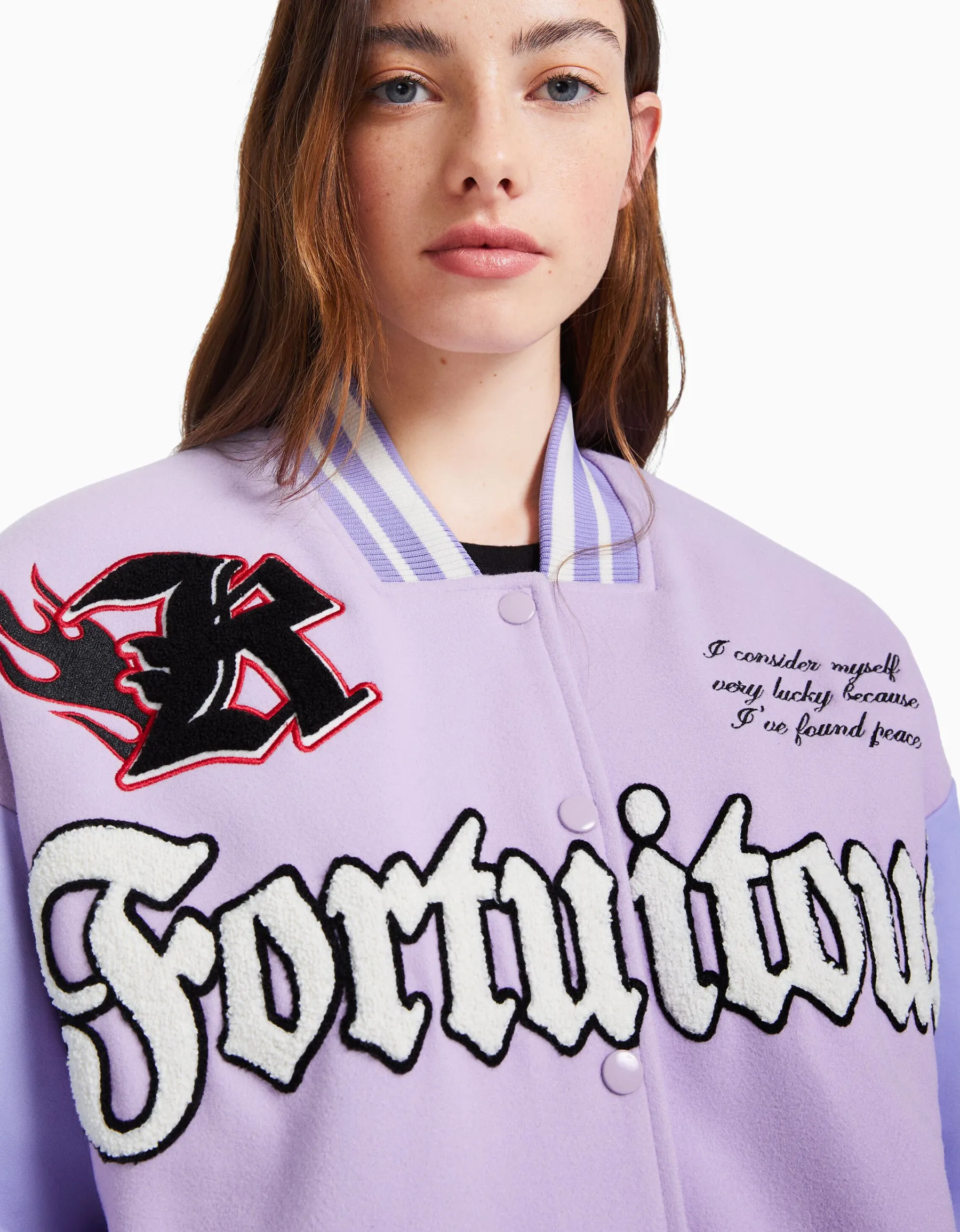 BERSHKA Blouson varsity Violet Clearance