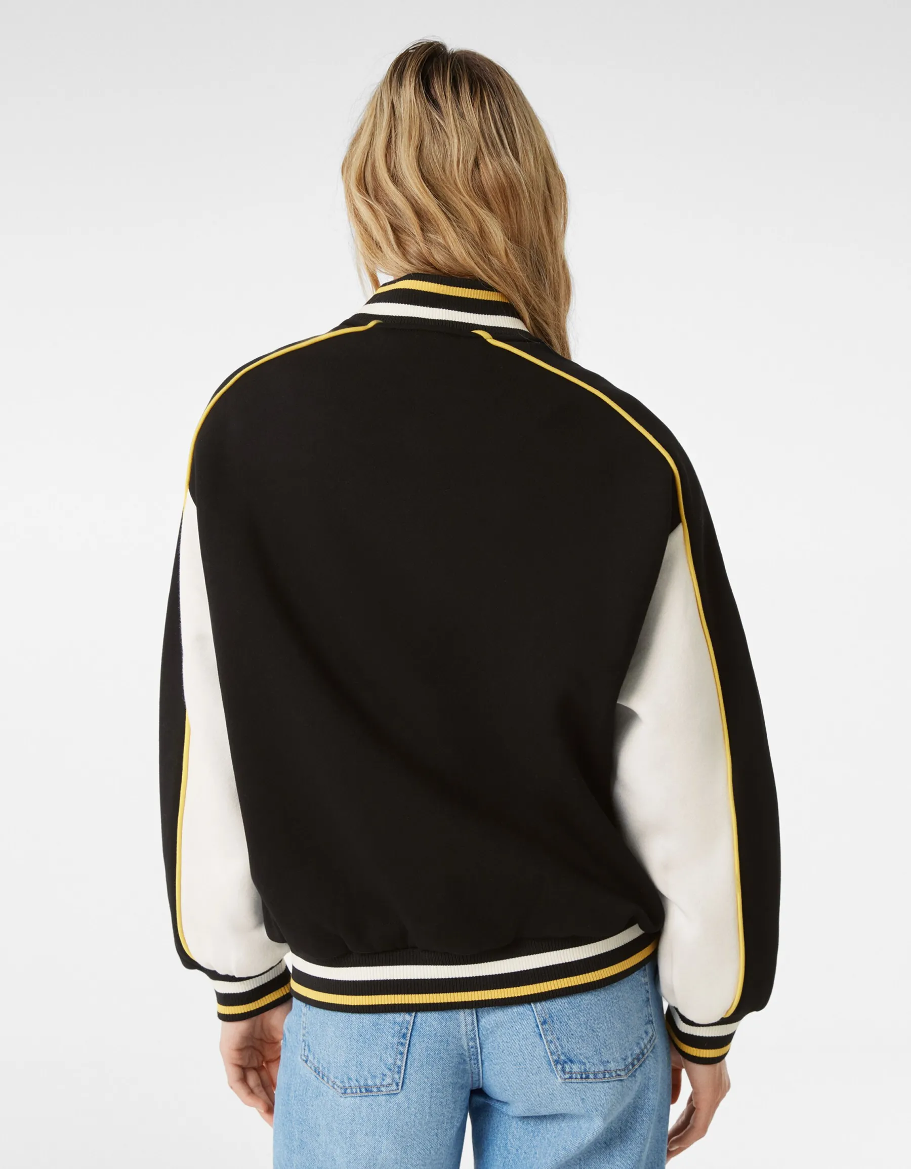 BERSHKA Blouson varsity Noir Discount