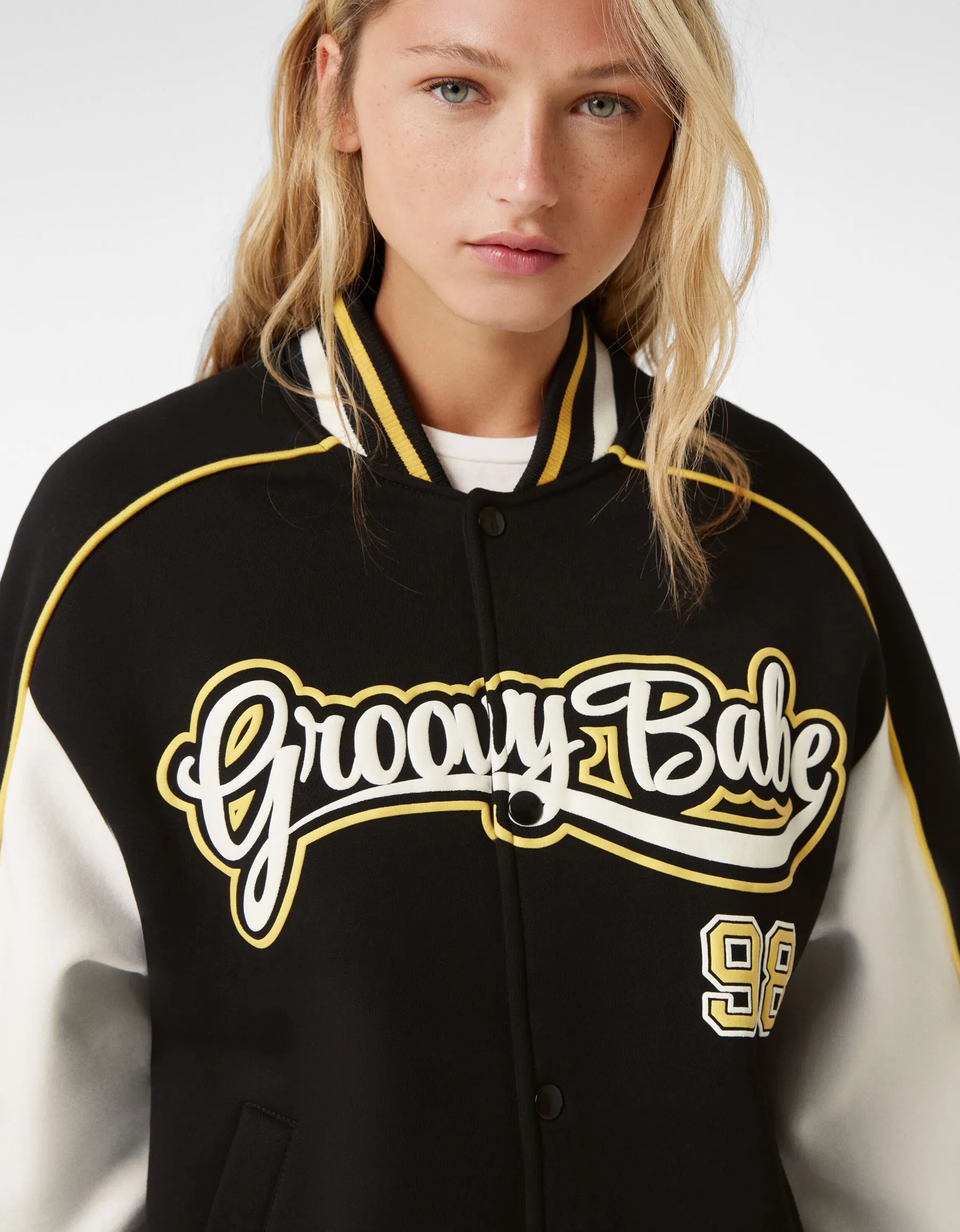 BERSHKA Blouson varsity Noir Discount