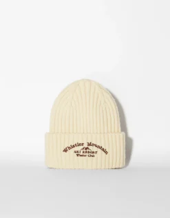 BERSHKA Bonnet brodé bord-côte Écru New