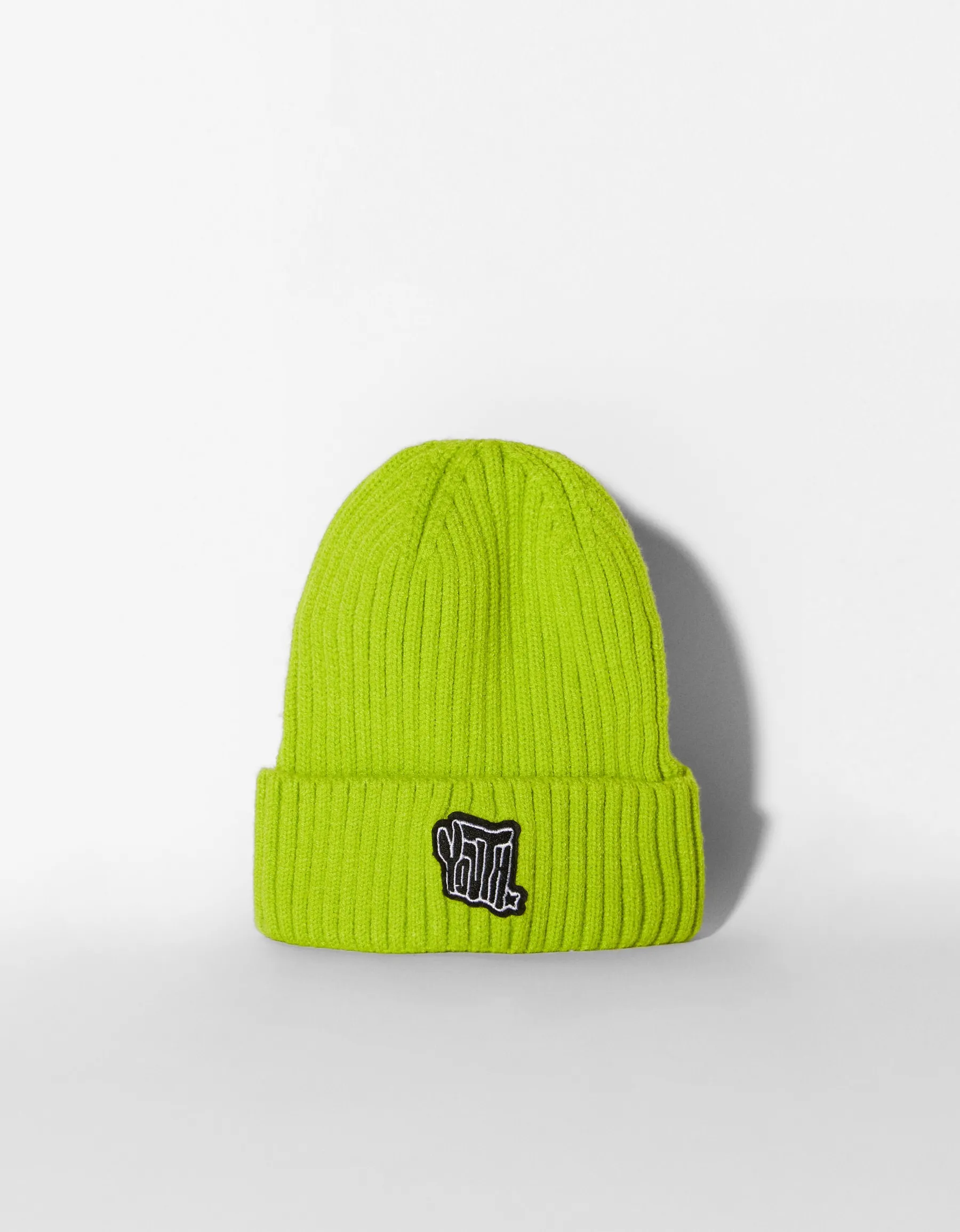BERSHKA Bonnet broderie funny Lime Flash Sale