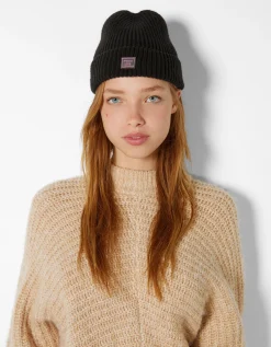 BERSHKA Bonnet court empiècement Noir Clearance