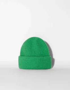 BERSHKA Bonnet maille bord-côte Vert Cheap
