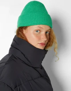 BERSHKA Bonnet maille bord-côte Vert Cheap
