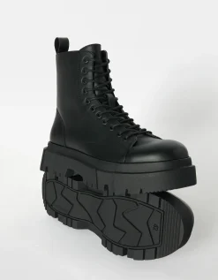 BERSHKA Bottes à lacets semelle crantée homme Noir Best Sale