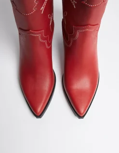 BERSHKA Bottes à talon style cowboy Rouge Fashion