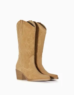 BERSHKA Bottes à talon style cowboy Sable Clearance