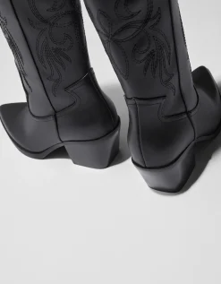 BERSHKA Bottes à talon style cowboy Noir Outlet