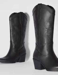 BERSHKA Bottes à talon style cowboy Noir Cheap