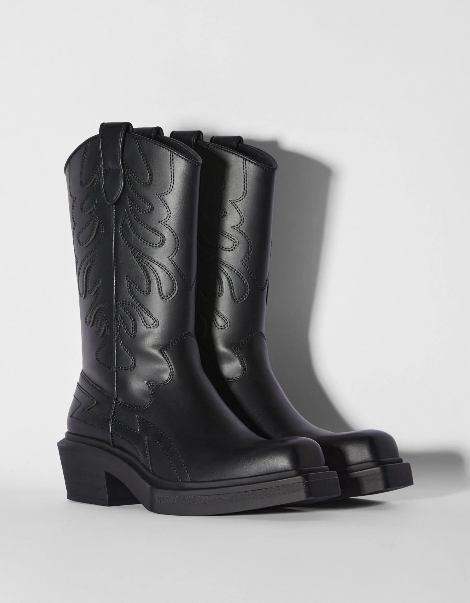 BERSHKA Bottes cowboy homme Noir Discount