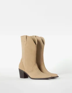BERSHKA Bottes cowboy talon CUIR Sable Hot