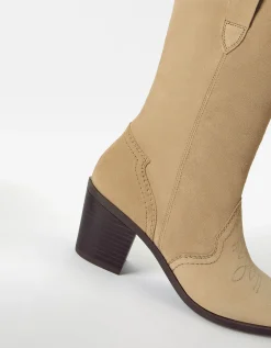 BERSHKA Bottes cowboy talon CUIR Sable Hot