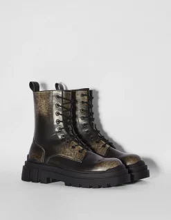 BERSHKA Bottes effet usé semelle crantée homme Noir Discount