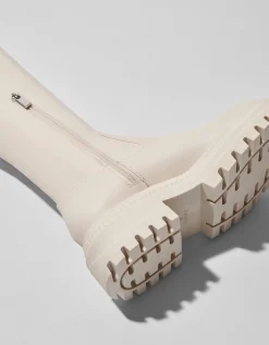 BERSHKA Bottes plates XL semelle crantée Écru Fashion
