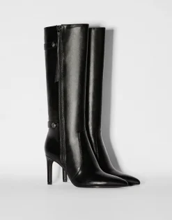 BERSHKA Bottes talon aiguille détails métallisés Noir Cheap