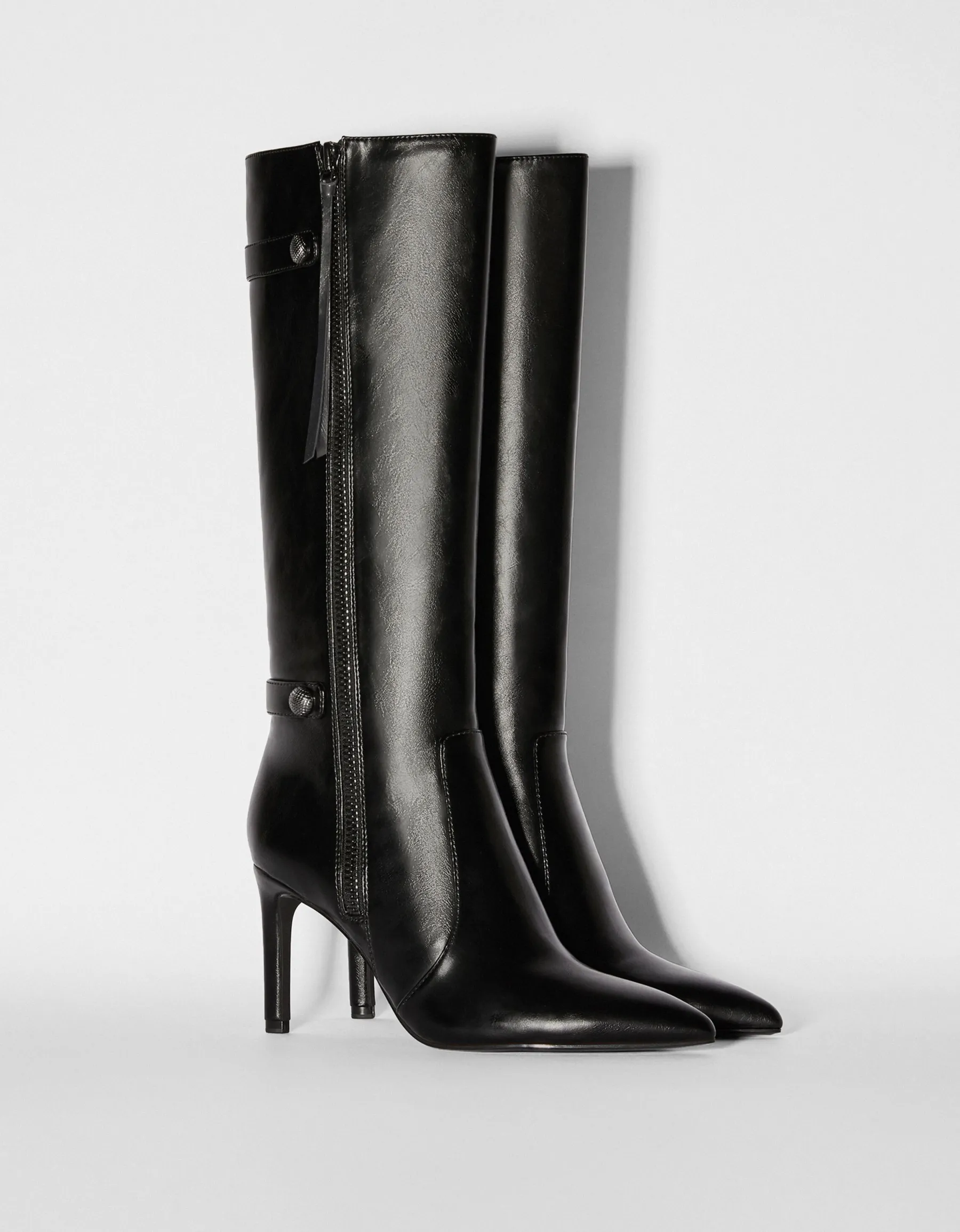 BERSHKA Bottes talon aiguille détails métallisés Noir Cheap