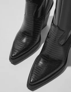 BERSHKA Bottes talon cowboy Noir Shop