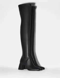 BERSHKA Bottes XL talon midi Noir Fashion