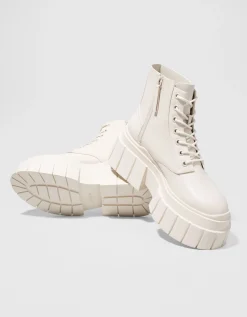 BERSHKA Bottines à lacets plateforme rayée Écru Fashion