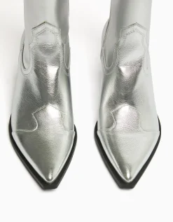BERSHKA Bottines cowboy à talon Argent Discount