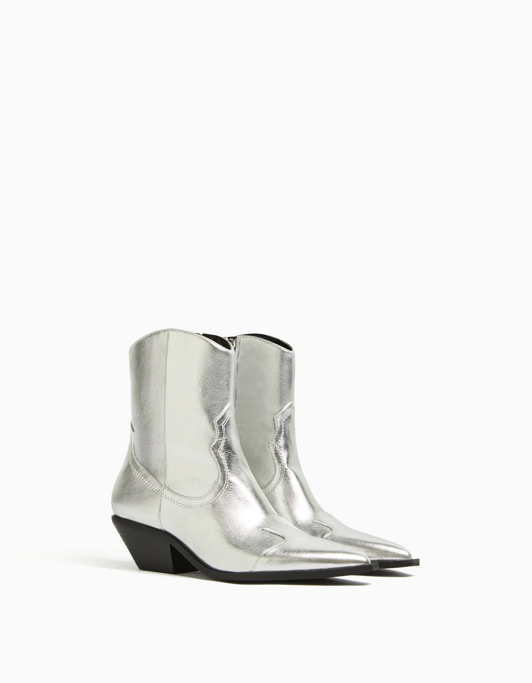 BERSHKA Bottines cowboy à talon Argent Flash Sale