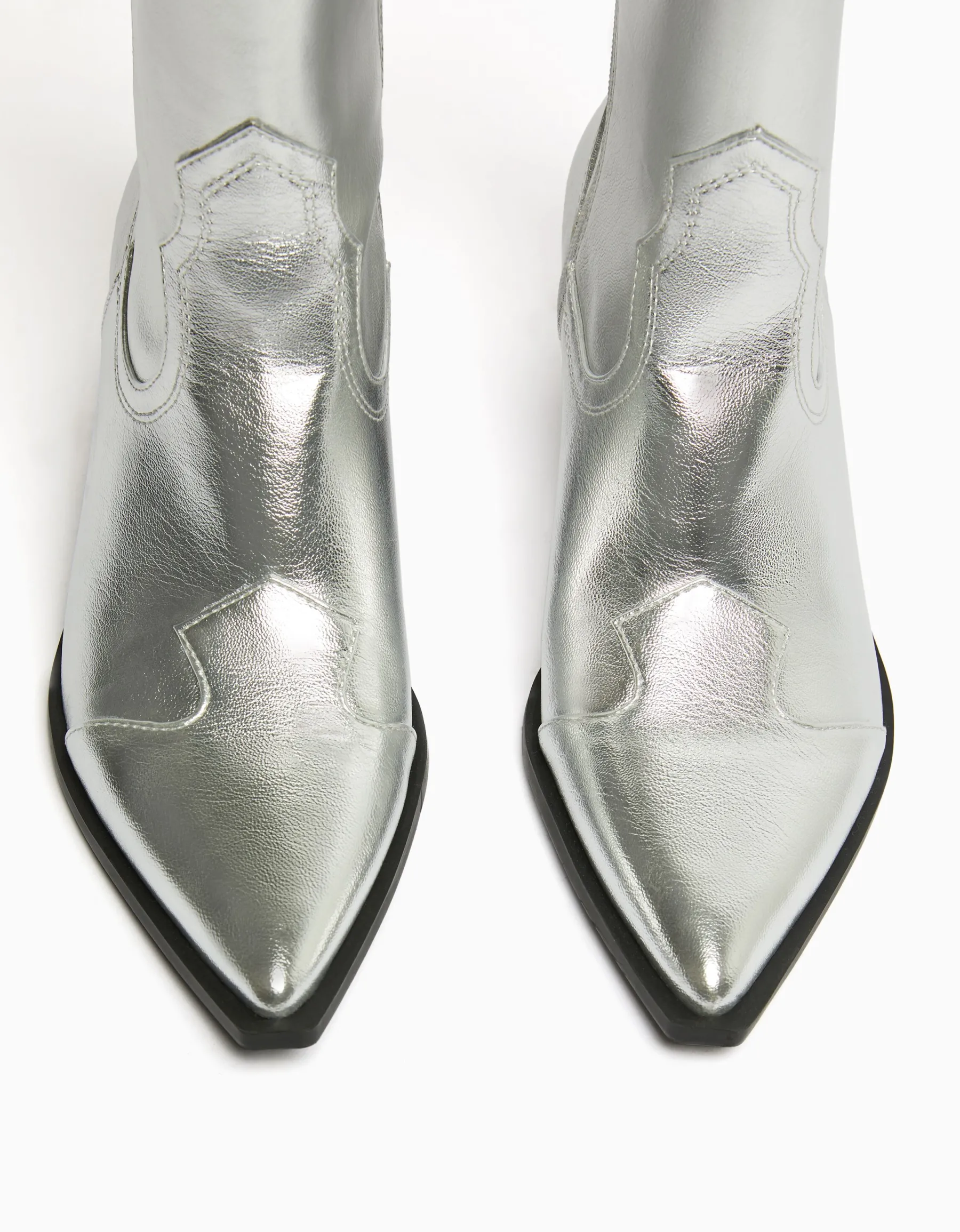 BERSHKA Bottines cowboy à talon Argent Hot