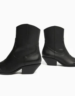 BERSHKA Bottines cowboy à talon CUIR Sable Cheap