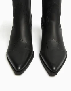BERSHKA Bottines cowboy à talon CUIR Sable Cheap