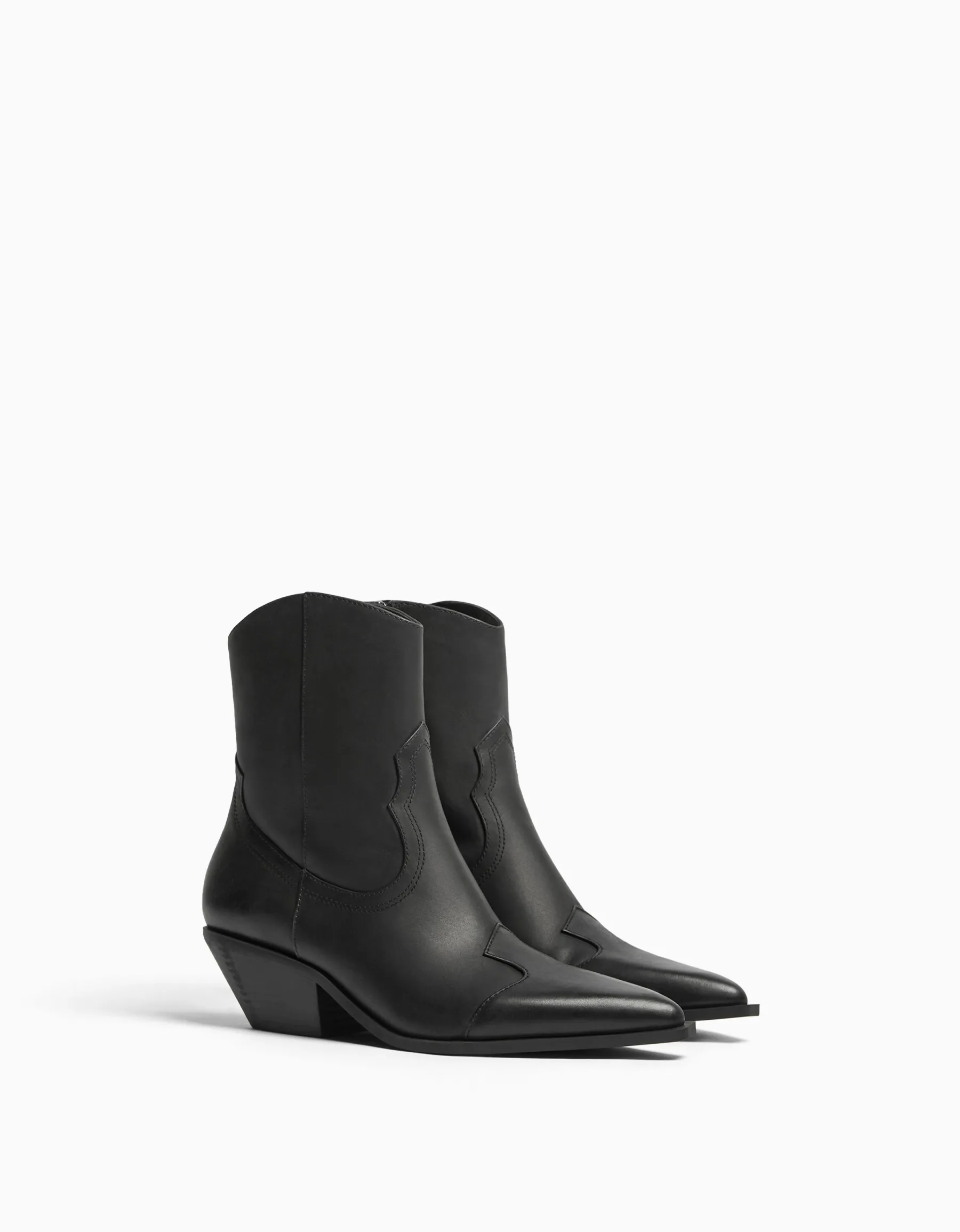 BERSHKA Bottines cowboy à talon CUIR Sable Hot
