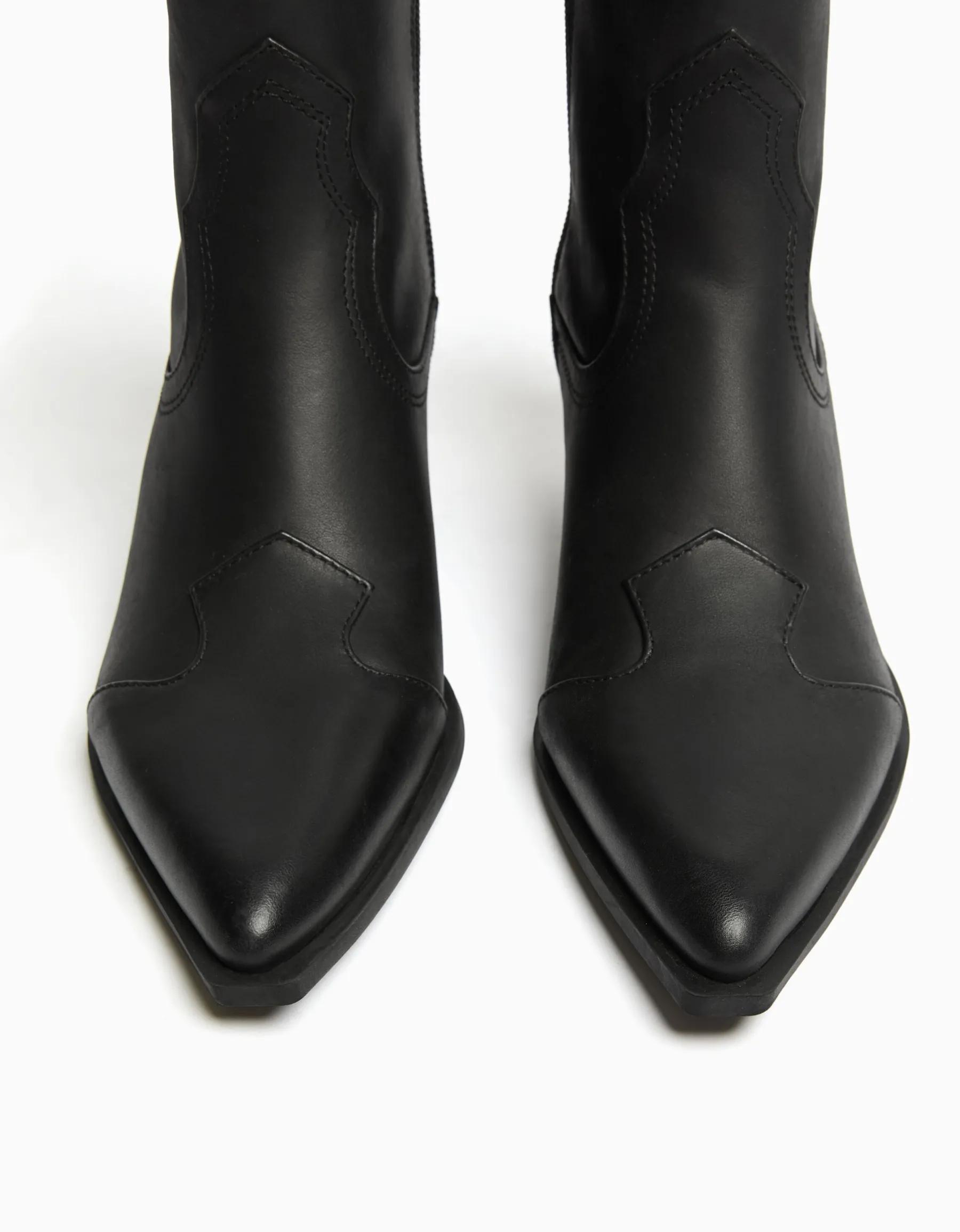 BERSHKA Bottines cowboy à talon CUIR Sable Hot