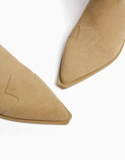 BERSHKA Bottines cowboy à talon CUIR Sable Best