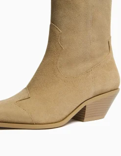 BERSHKA Bottines cowboy à talon CUIR Sable Best