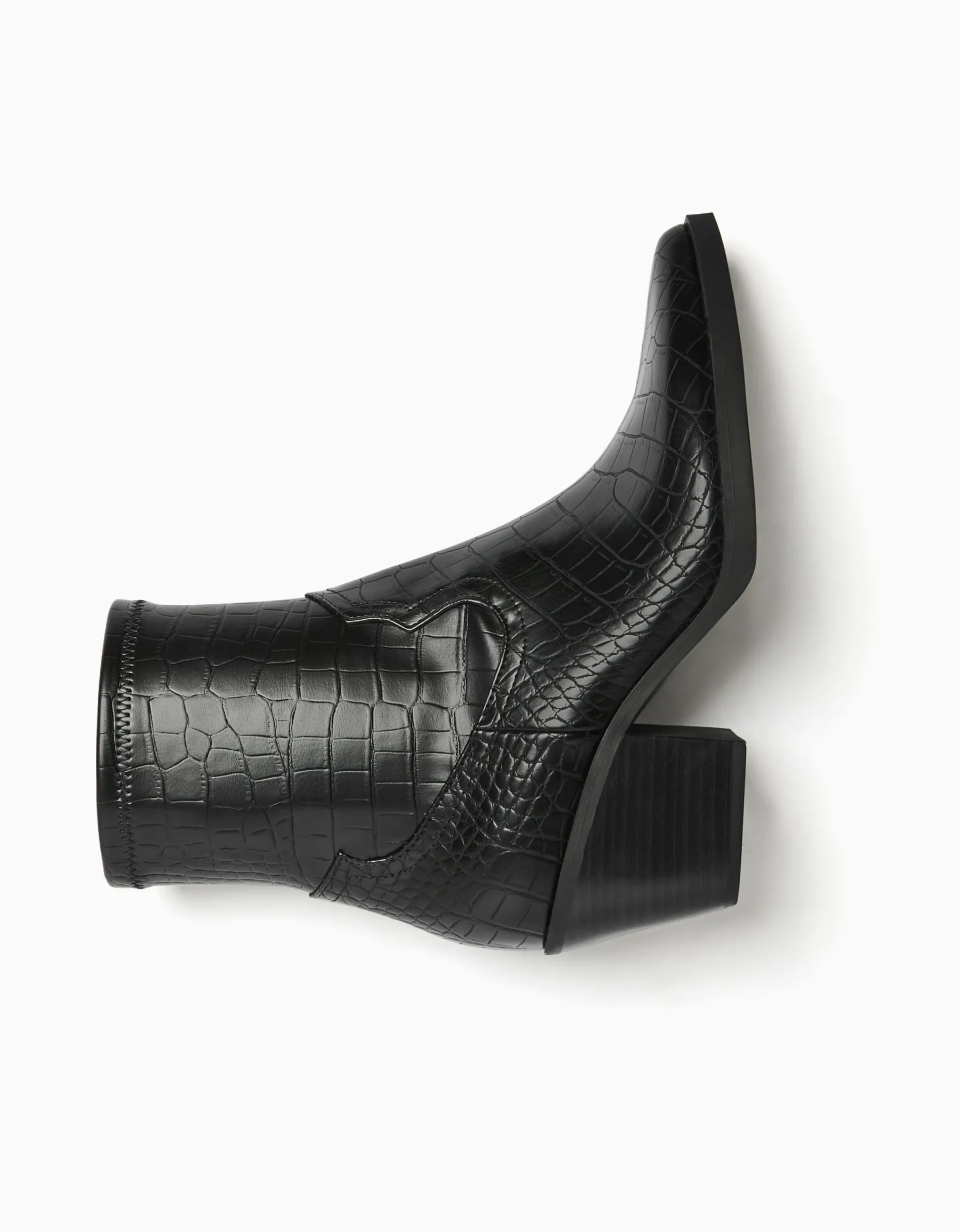 BERSHKA Bottines cowboy gravure motif animal Noir Fashion