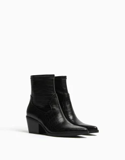 BERSHKA Bottines cowboy gravure motif animal Noir Best Sale